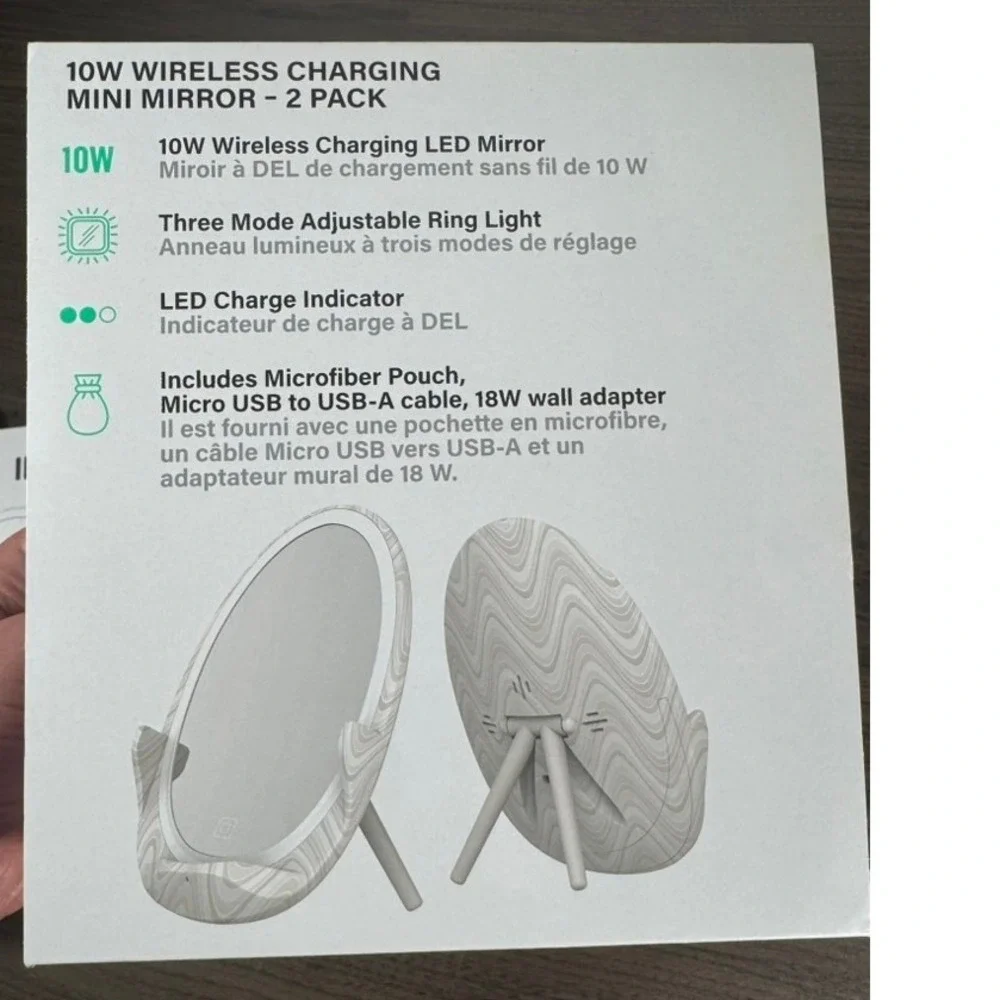 Incipio 10W Wireless Charging Mini Mirror 2-Pack LED‎ Ring Light Adjustable